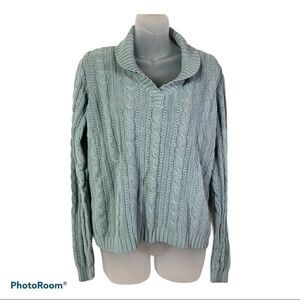Charter Club sea foam green cable knit sweater 1980s 80s style medium
